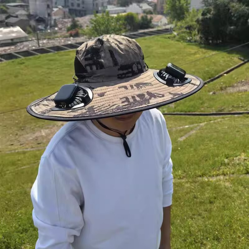跨境太阳能风扇大帽檐帽子男户外遮阳防晒帽夏季太阳帽登山渔夫帽|undefined
