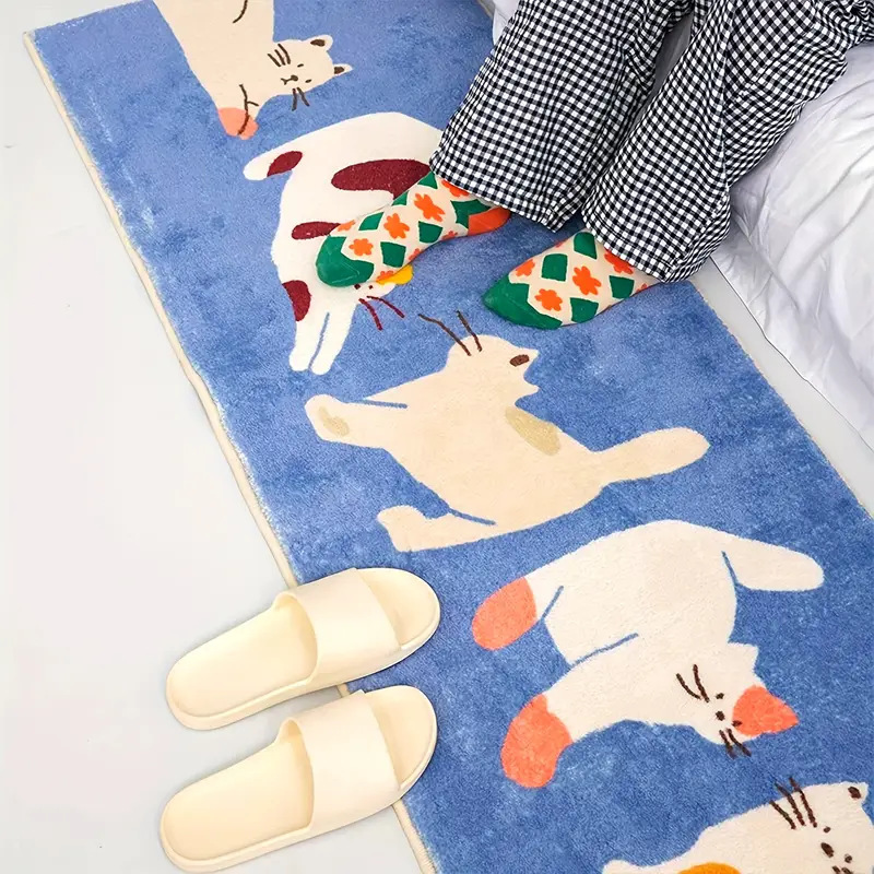 Cross-Border Temu Japanese and Korean Best-Selling Cartoon Imitation Cashmere Floor Mats Bathroom Absorbent Foot Mats Bedroom Skin-Friendly Bedside Blankets Wholesale
