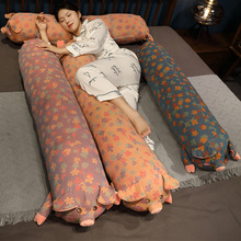 网红三层纱提花趴趴猪抱枕可爱小猪圆柱长条枕家居软装趣味枕头