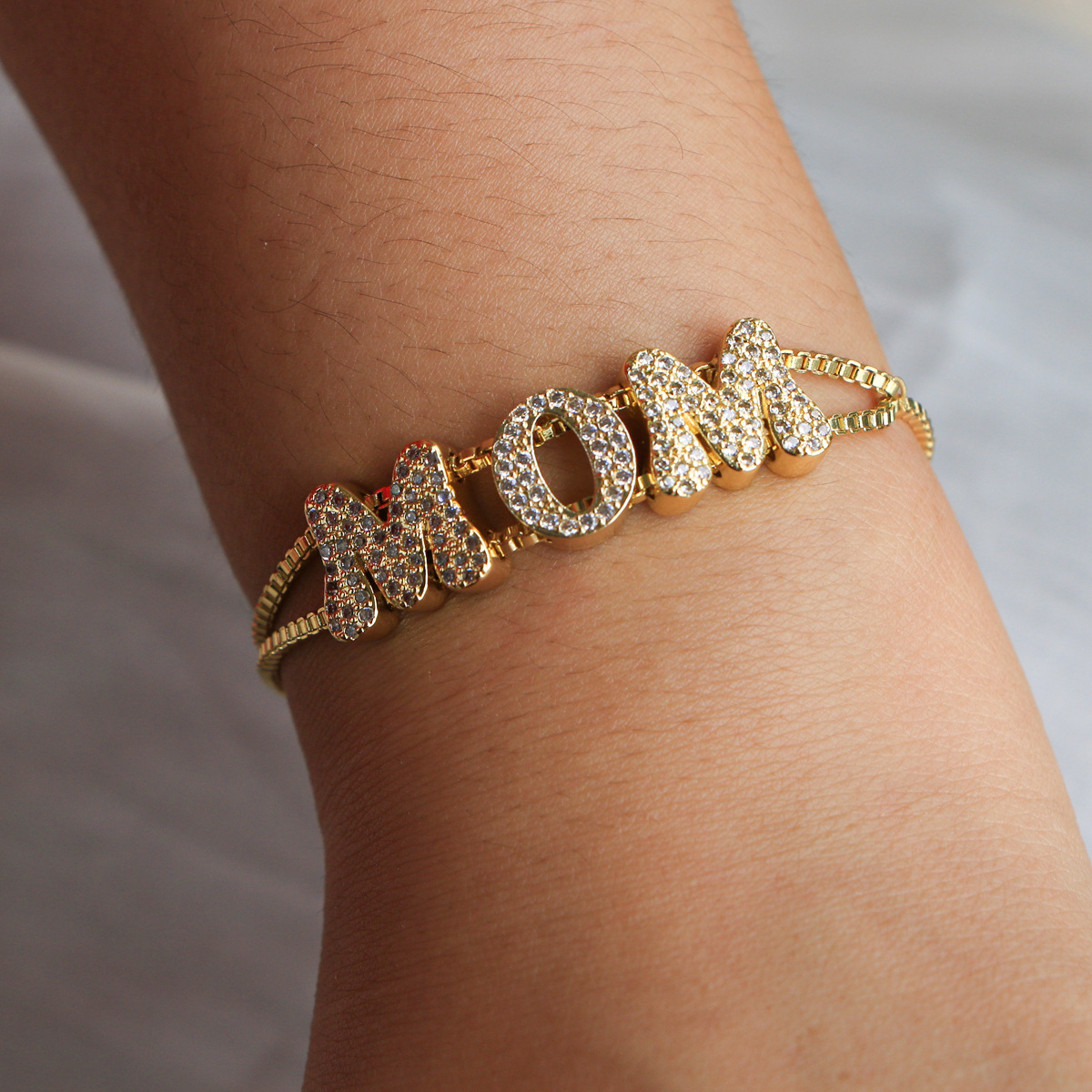 Copper Chain Material Wholesale Jewelry Casual Glam Letter Copper Zircon Plating Box Chain Bracelets