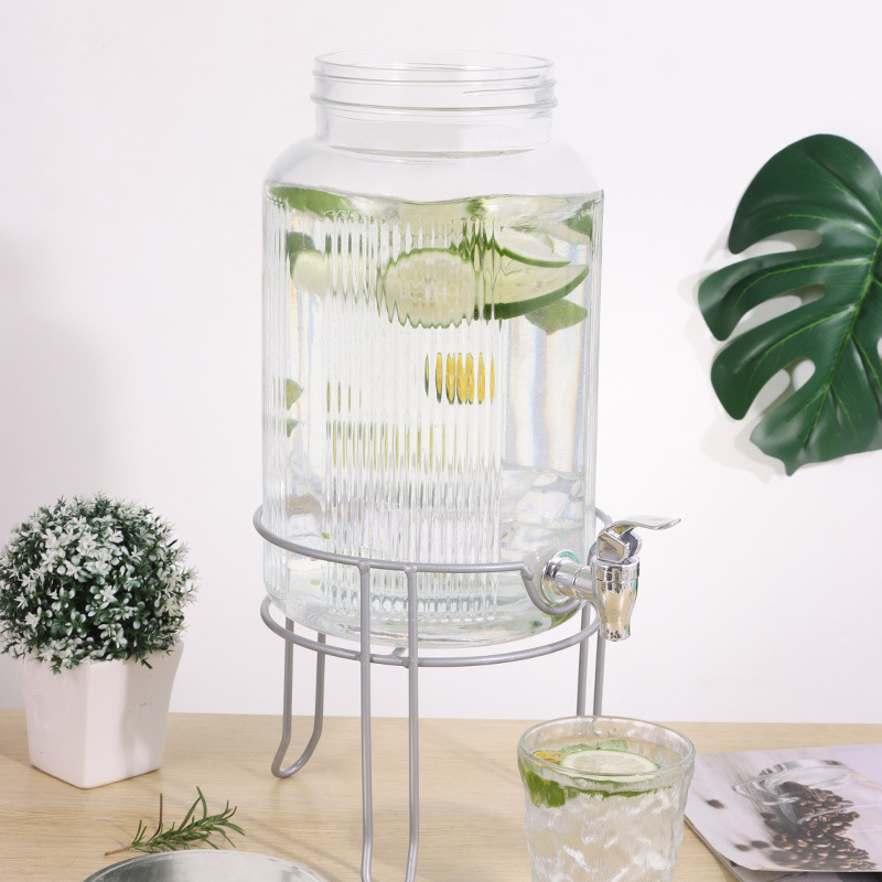 牛碧竖纹泡酒瓶冷饮罐带龙头冷水饮料桶柠檬果汁罐可乐桶水果容器