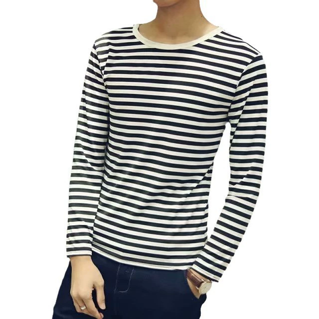 Футболка с длинными рукавами мужская slim fit, корейский стиль, ретро Гонконг 80–90-х, в полоску