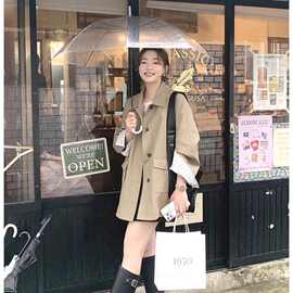 韩系复古卡其色中长款风衣女2024春秋季高级感宽松单排扣休闲外套