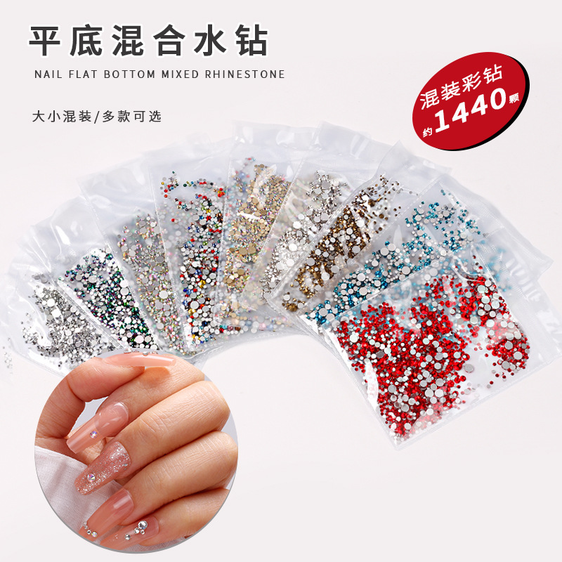 Joyería de uñas diamante plano transparente AB diamante DIY decorativo uñas rhinestone tamaño mezclado cristal diamante color 1440