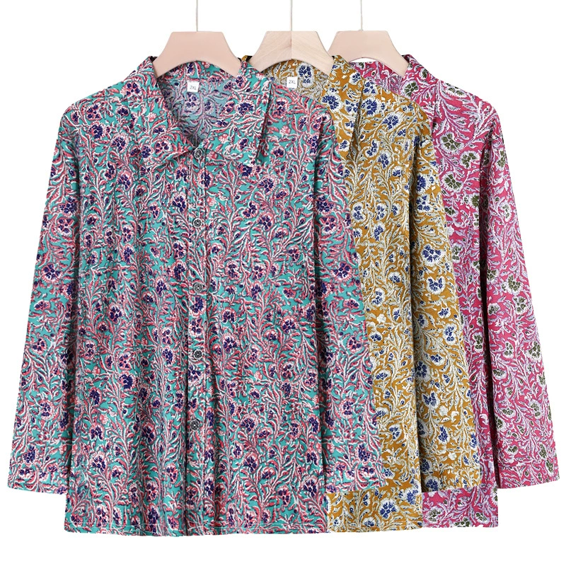 Летняя мама Ледяная шелковая рубашка Старушка с длинными рукавами топ для пожилых женщин