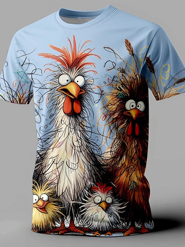 Venta caliente pollo frito 3D impresión digital fábrica venta directa verano calle salvaje suelta cuello redondo camiseta de manga corta