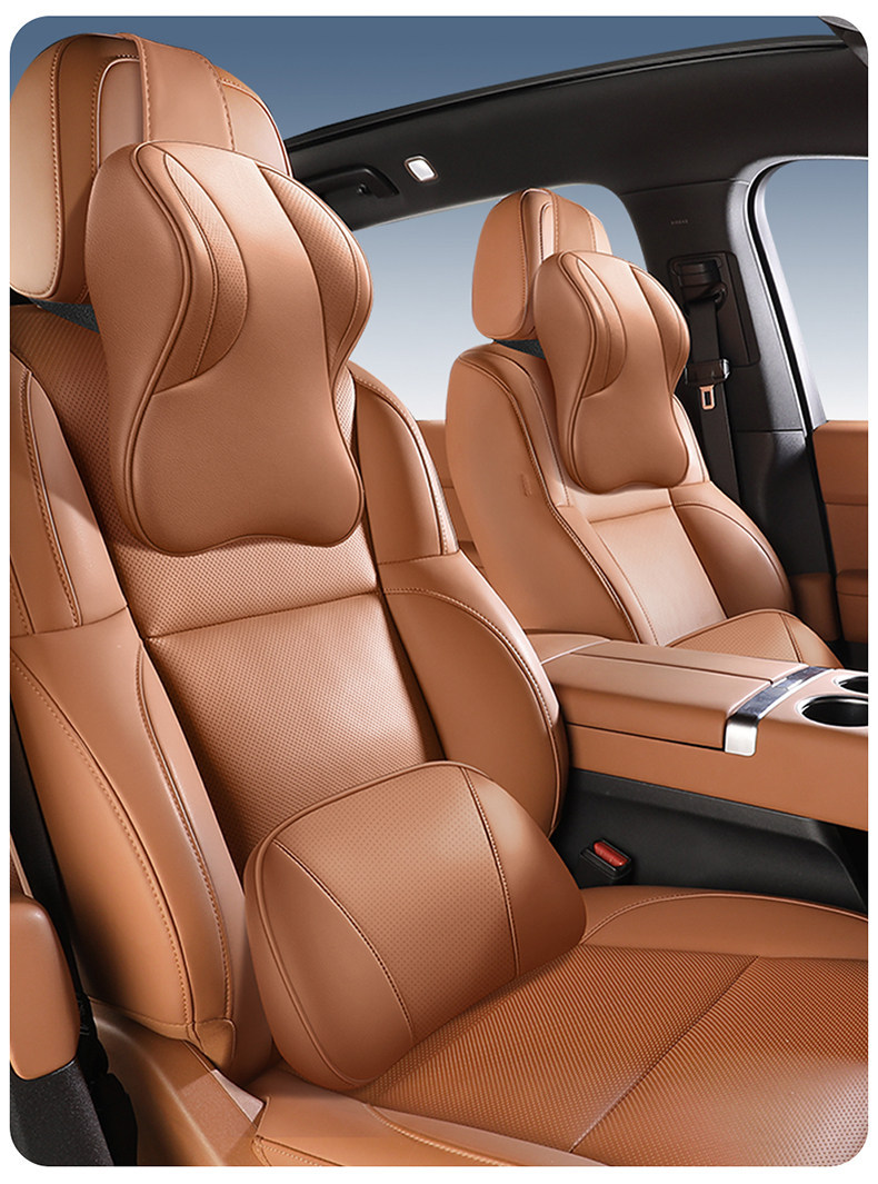 Car lumbar support cushion, genuine leather car seat cushion, backrest lumbar support, driver's seat cowhide headrest and neck support set