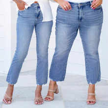 欧美外贸跨境女装亚马逊新款时尚复古修身九分裤弹力牛仔裤女