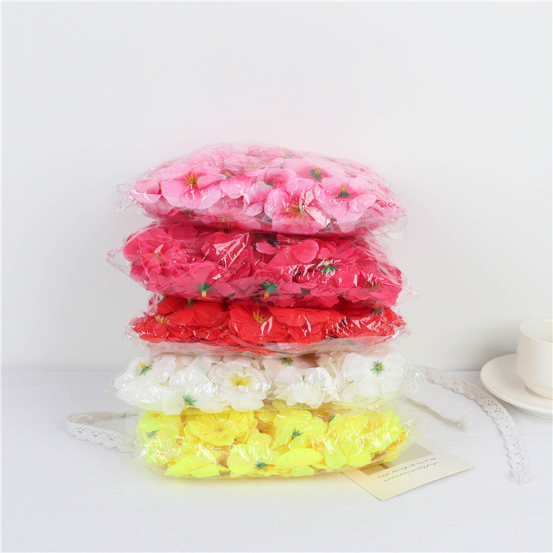 Flores artificiales, pétalos de melocotón, flores de ciruelo de seda rosa, accesorios para fotografía de bodas, tocados, artificiales_voghion.com