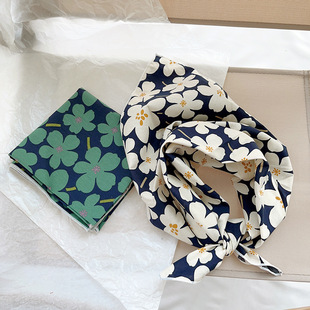 New Spring and Autumn Big Flower Fresh Children's Scarf All-match Small Square Girls' Fashion Pure Cotton Silk Scarf Decorative Headscarf Korean Style