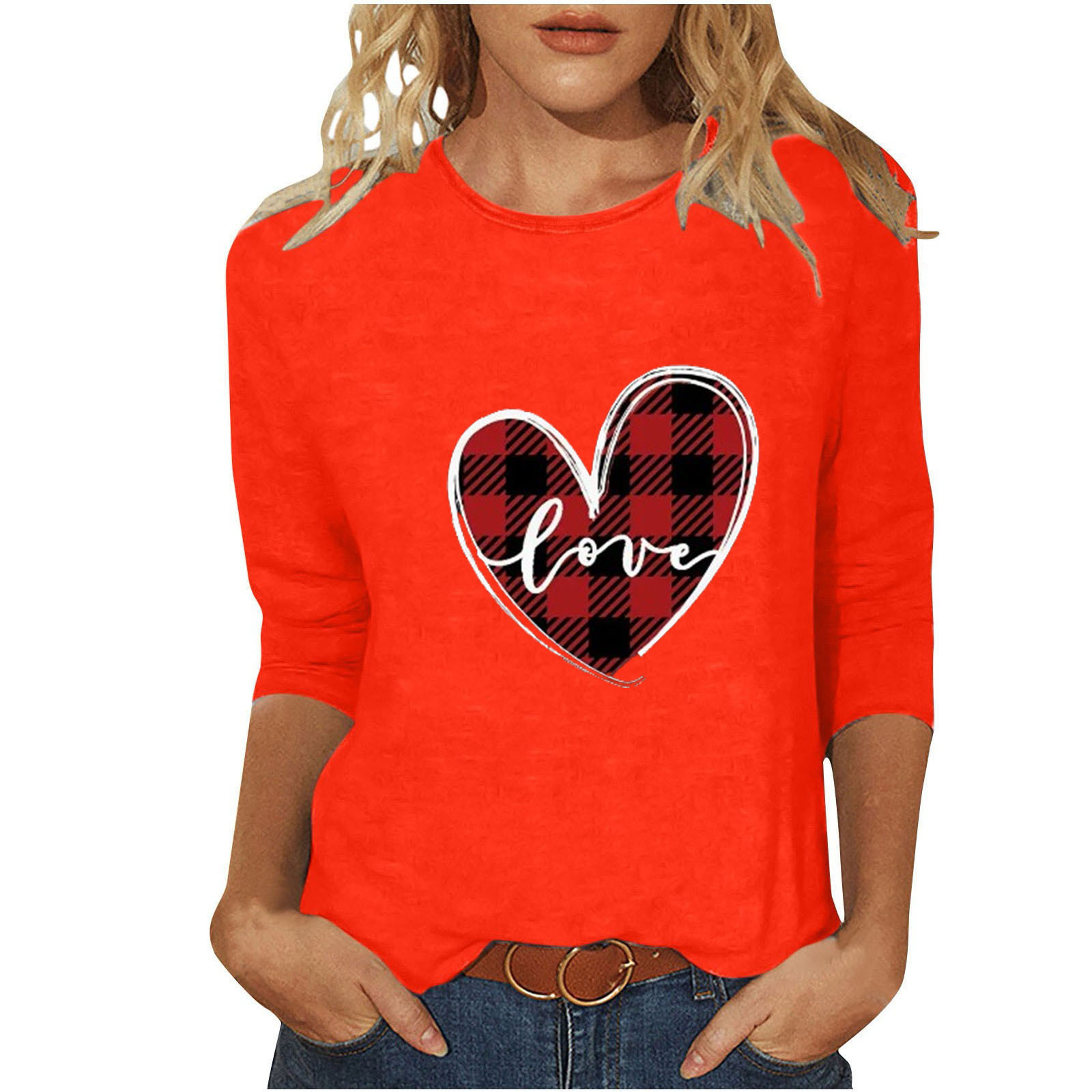 Women's T-shirt 3/4 Length Sleeve T-shirts Casual Basic Letter Heart Shape display picture 16