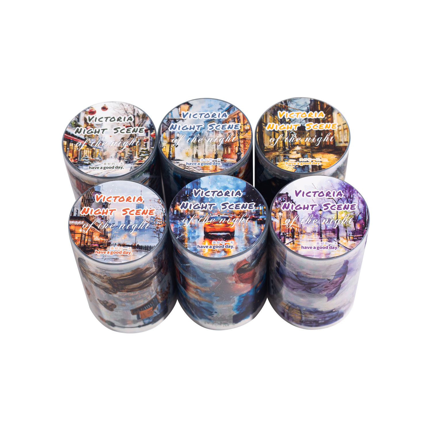 Hermoso día paisajismo PET cinta troquelada Victoria Night View Series Material de decoración de cuentas a mano pegatinas