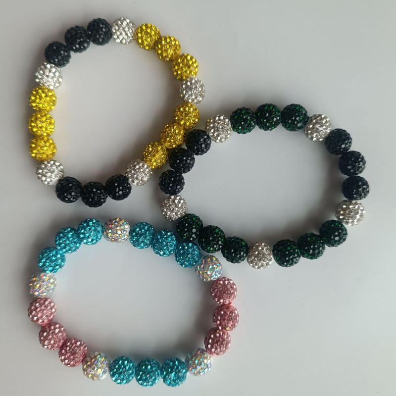 10mm Ab Soft Clay Diamond Ball Elastic String Shambala Bracelet Cross-Border Amazon Hip-Hop White and Black Baseball H636