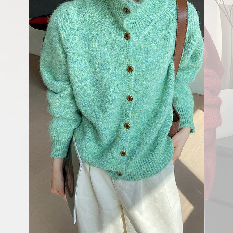 Ретро Новый год красный свитер с половиной воротника кардиган женский осенний и зимний мягкий клейкий ленивый трикотаж топ