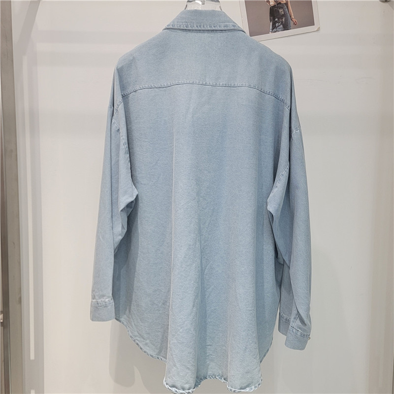 Suéter vaquero de diamante con cuentas de clavos de Heavy Industries blusa de mariposa femenina bordada con diamantes con solapa suelta de media y larga moda de blusa image 2