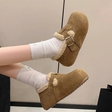2025冬季复古森系学院风加厚保暖毛毛鞋女新款韩版皮带扣勃肯棉鞋