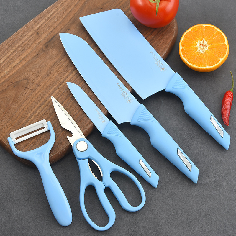 Comercio exterior al por mayor Acero inoxidable cuchillo de cocina cinco piezas conjunto cuchillo traje cocina cuchillo rebanador cuchillo fruta cuchillo combinación conjunto