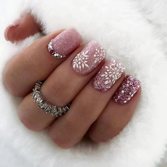 Short satin shatter snowflake rhinestones nail art Christmas atmosphere autumn and winter girl nail sweet wearing nails wholesale