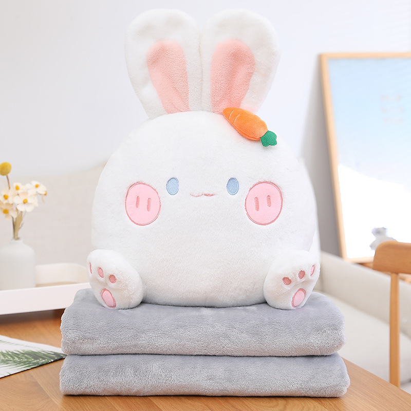 Almohada de conejo edredón de doble uso engrosada almohada de siesta en coche almohada Interior Oficina plegable dos en uno