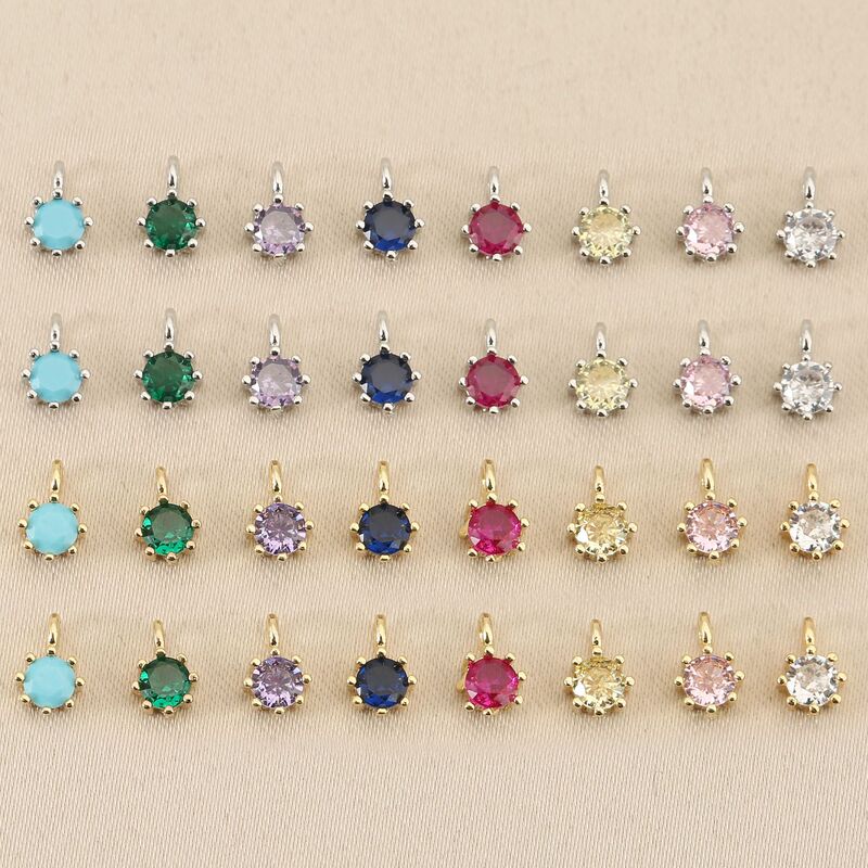 Bright Copper Plated with 18K Real Gold Zircon Mini 4mm Six-Claw Round Small Pendant Necklace Bracelet DIY Jewelry Accessories