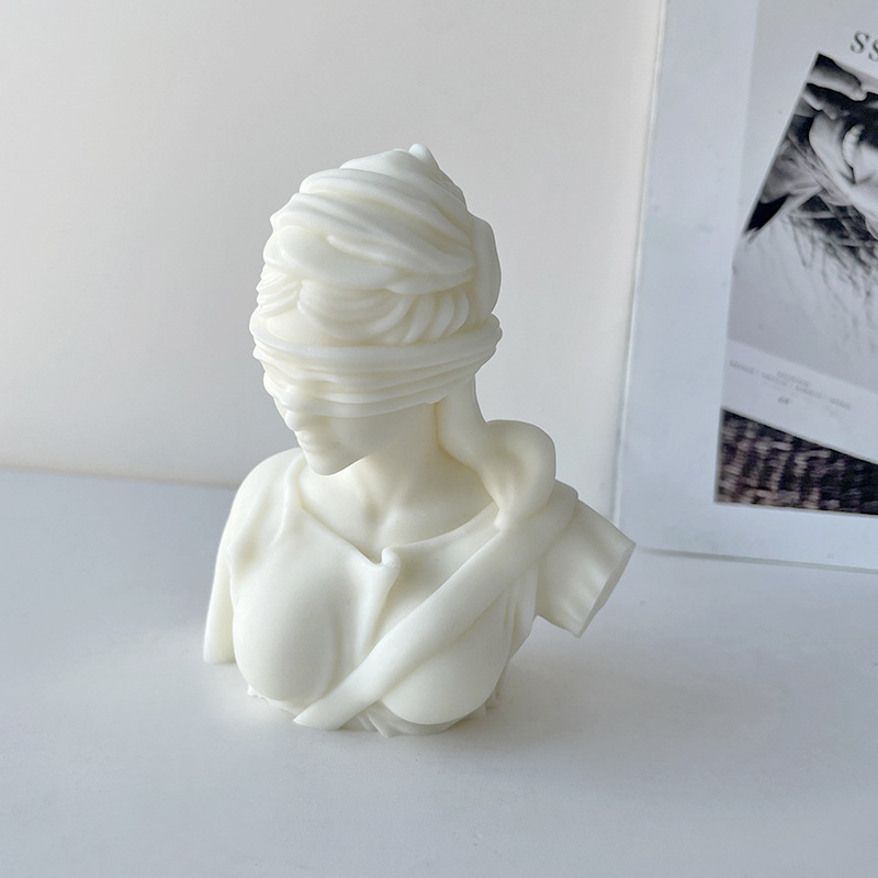 Transfronteriza griega romana justicia diosa busto vela molde ins señora ciega aromaterapia vela decoración herramienta abrasiva