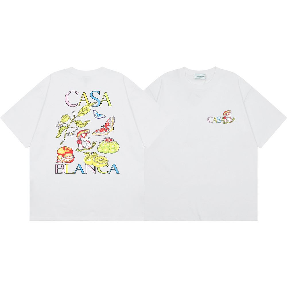Transfronterizo 2024 primavera y verano nuevo estilo Casablanca Casablanca LOGO estampado hombres y mujeres camiseta suelta de manga corta