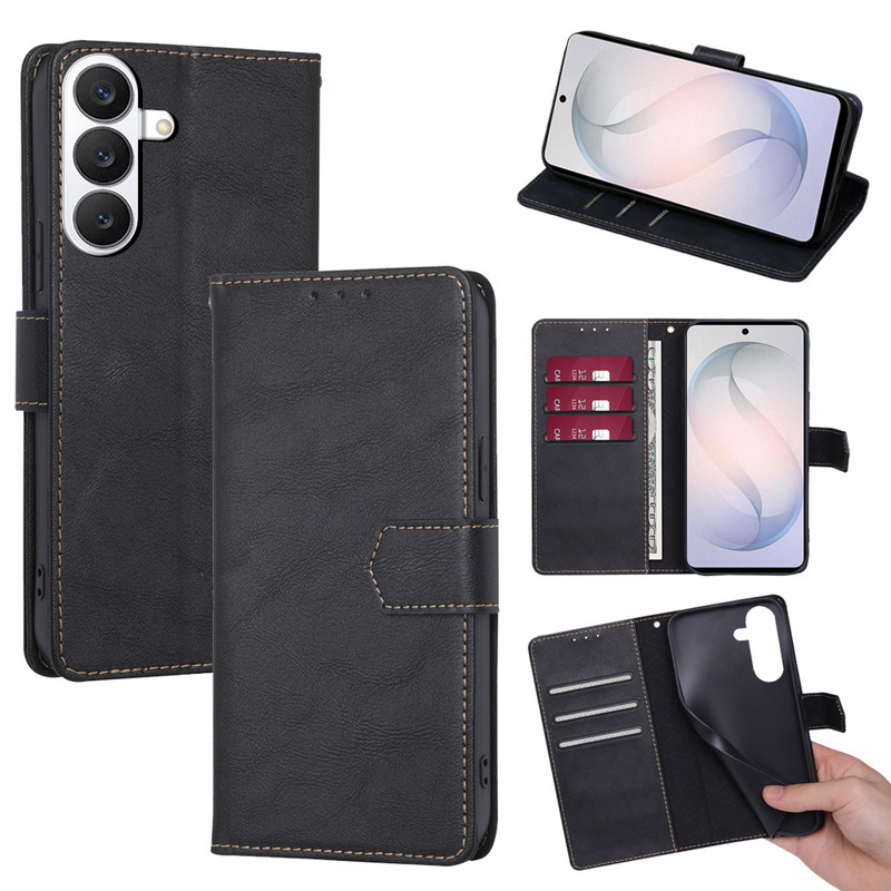 Suitable for Samsung S26Plus Card-Inserting Phone Leather Case, S23Ultra Stand Wallet, S22 Flip Phone Protective Case