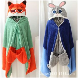 Cute Rabbit Fox Cloak Cartoon Hood Blanket Student Shawl Thickened Warm Nap Cloak Office Blanket