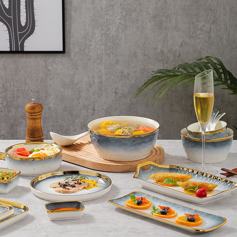 Creativa placa de cerámica de estilo japonés restaurante plato occidental plato de carne plato de desayuno plato doméstico plato de pasta vajilla de oro