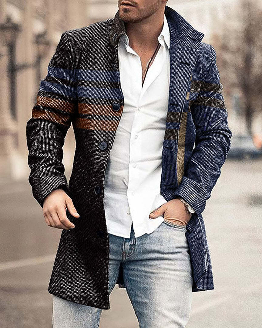 2024 europeo y americano de comercio exterior de otoño e invierno de los nuevos hombres de lana collar medio-longitud de la capa de bolsillo casual moda caliente