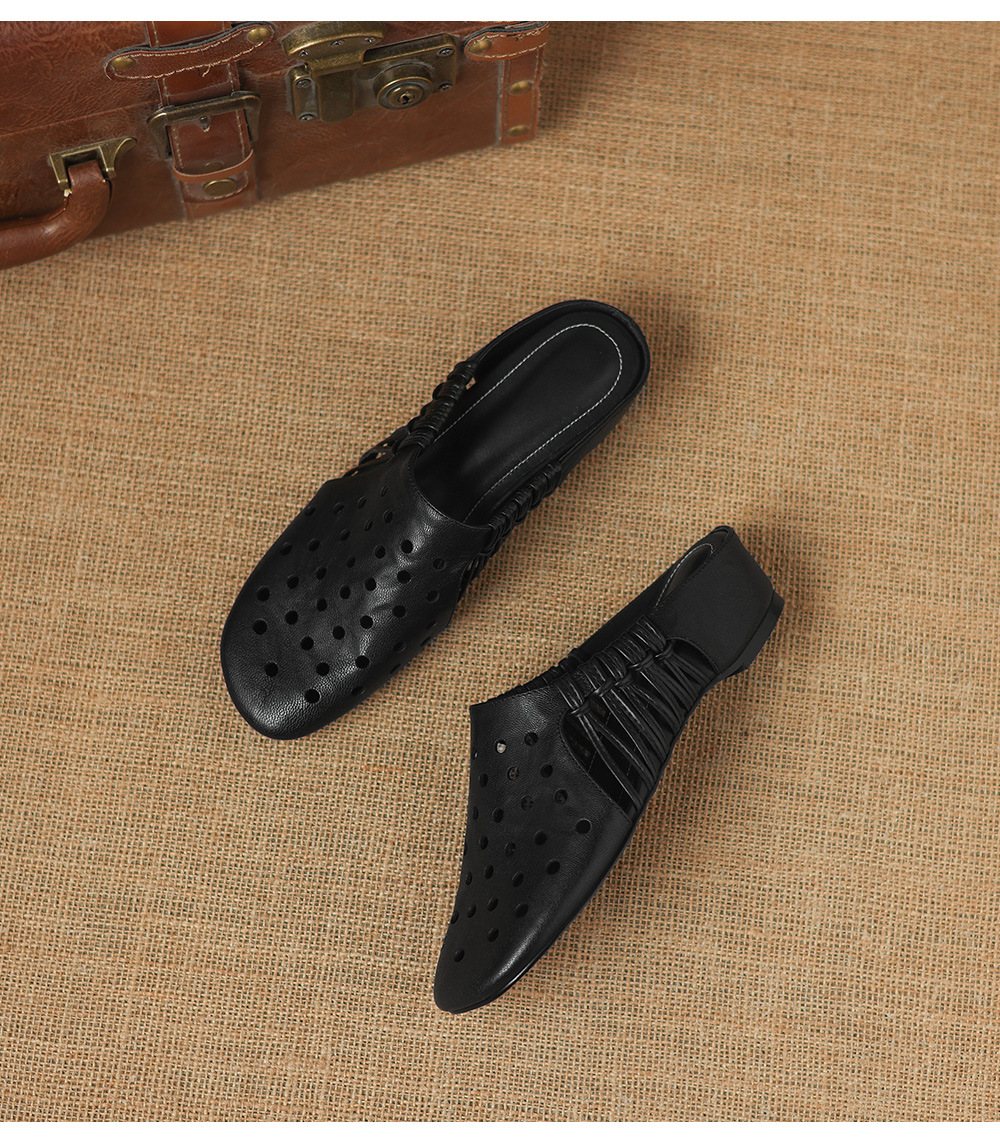 Dép sandal nữ quai chữ V đế xuồng cao gót, phong cách dệt da lộn — đen chi tiết 24