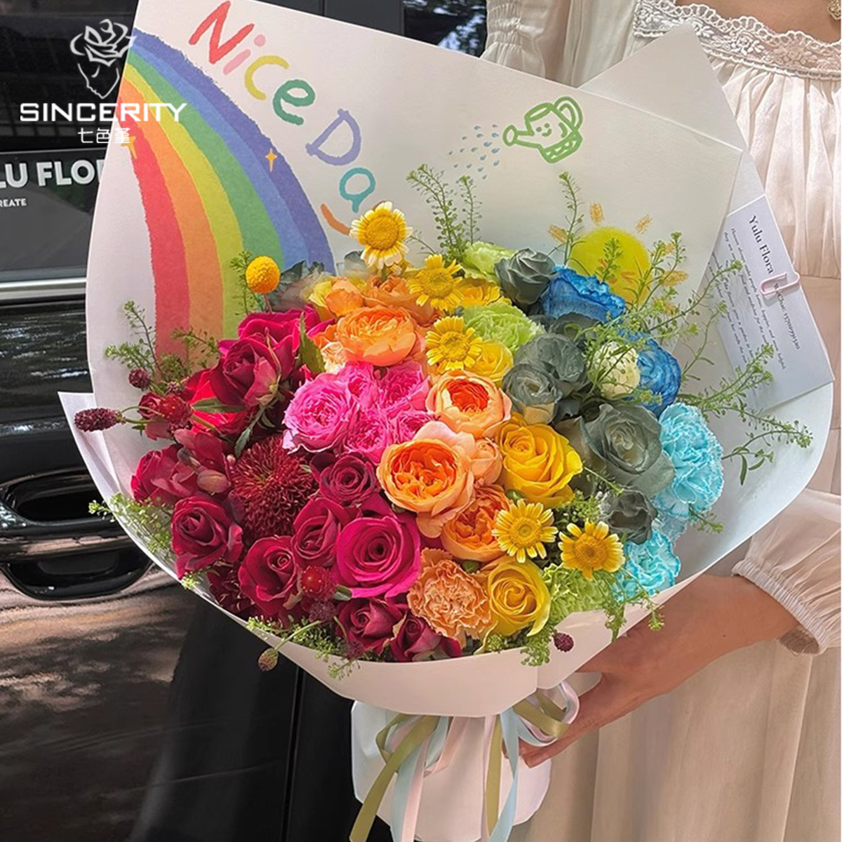 Papel de embalaje de flores de color arcoíris creativo de siete colores Papel kraft Papel de embalaje de flores de floristería hecho a mano de bricolaje