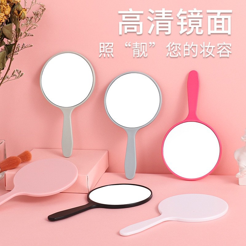 Espejo redondo mini espejo portátil de mano espejo cosmético lindo mango portátil espejo imprimible LOGO plástico pequeño espejo