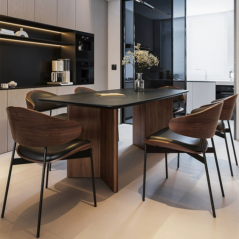 Solid wood walnut color rock board modern simple dining table Italian minimalist high-end 2024 new high-end dining table and chair set