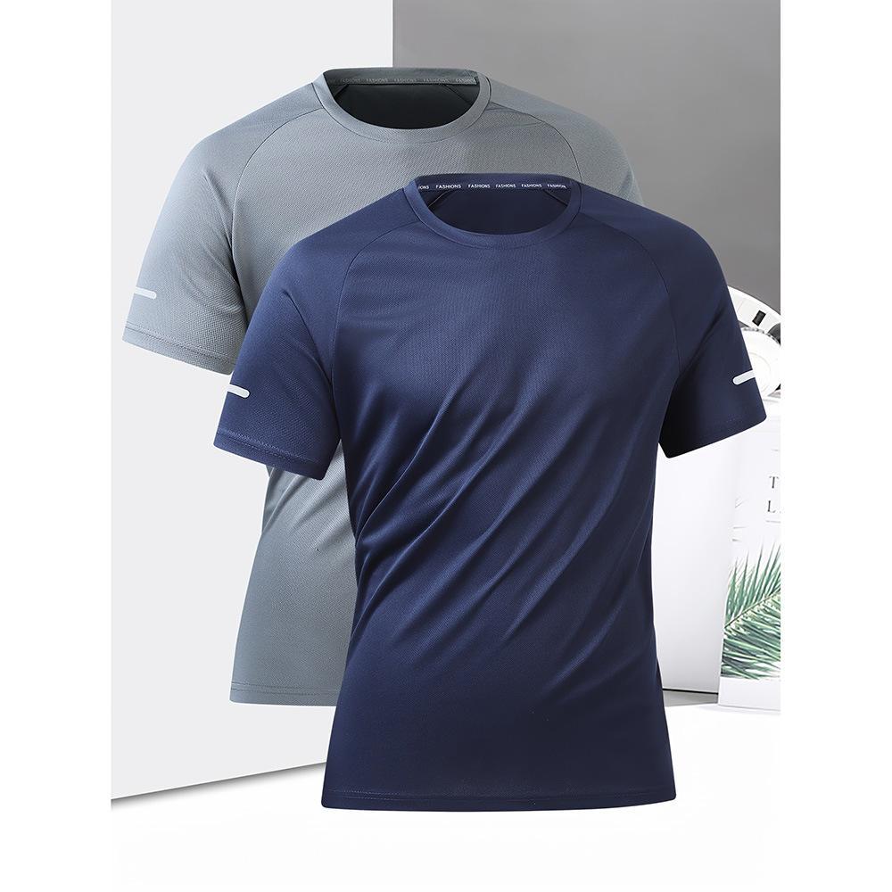 Conjunto de 2 camisetas unissex masculinas de secagem rápida - Camisetas de verão respiráveis, folgadas e com gola redonda para uso casual e ao ar livre._voghion.com