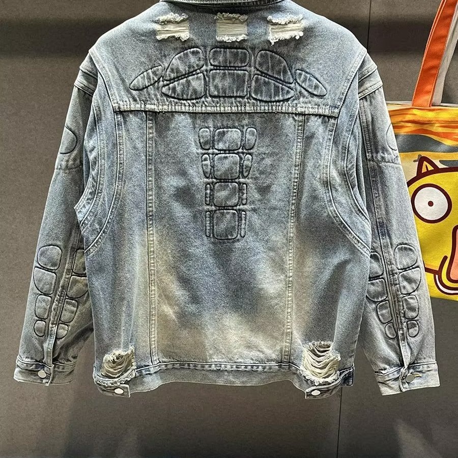Men's Clothing Spring and Autumn New Slim Fit Ripped Denim Jacket Non Stretch Denim Jacket Top Lapel Jacket Retro Denim Clothes_voghion.com