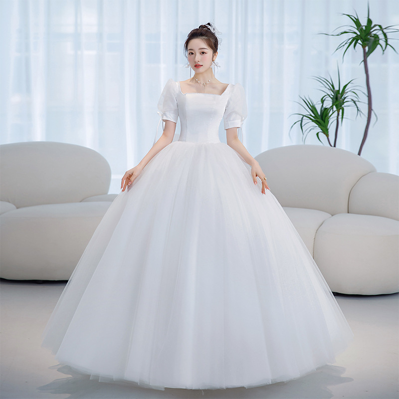 French-Style Light Satin Wedding Dress 2026 New Model, Simple and Slimming Court-Style Main Wedding Gown, Floor-Length Forest Style French-Style Light Satin Wedding Dress 2026 New Model, Simple and Slimming Court-Style Main Wedding Gown, Floor-Length Forest Style