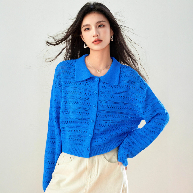 巨好看的早秋穿搭克莱因蓝针织开衫女2025新款韩系慵懒风毛衣外套|undefined