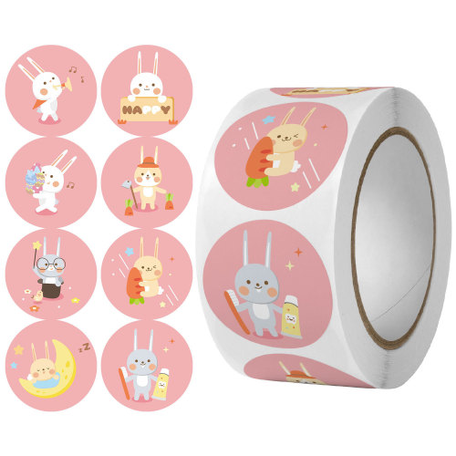 Round roll cute rabbit animal stickers kindergarten handmade self-adhesive labels holiday decoration sealing stickers