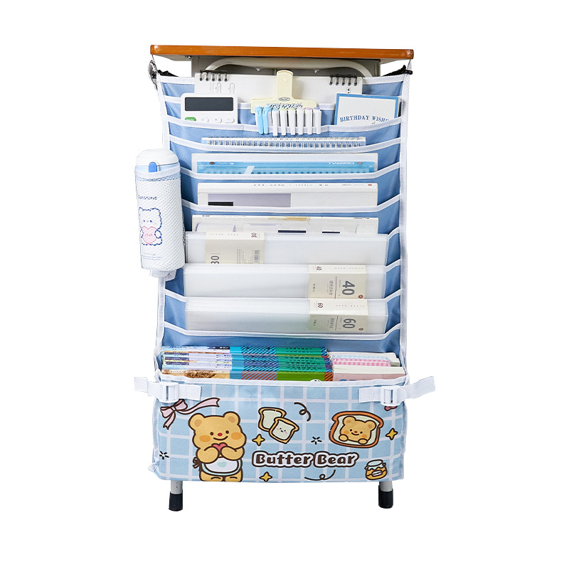 Queso oso cuelga bolsas de libros de gran capacidad para estudiantes de secundaria y secundaria libros de clasificación de artefactos encantadores bolsas de almacenamiento de escritorio multicapa