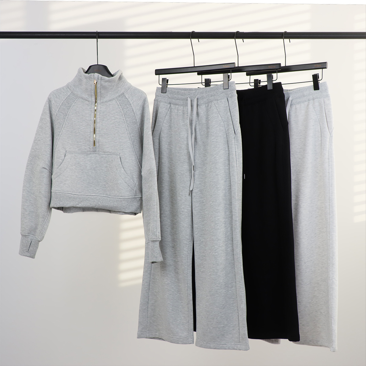 Women's Stand Collar Half-Zip Hoodie Sweatsuit Set Fleece-Lined Scuba Jacket Joggers Casual Sportswear_voghion.com