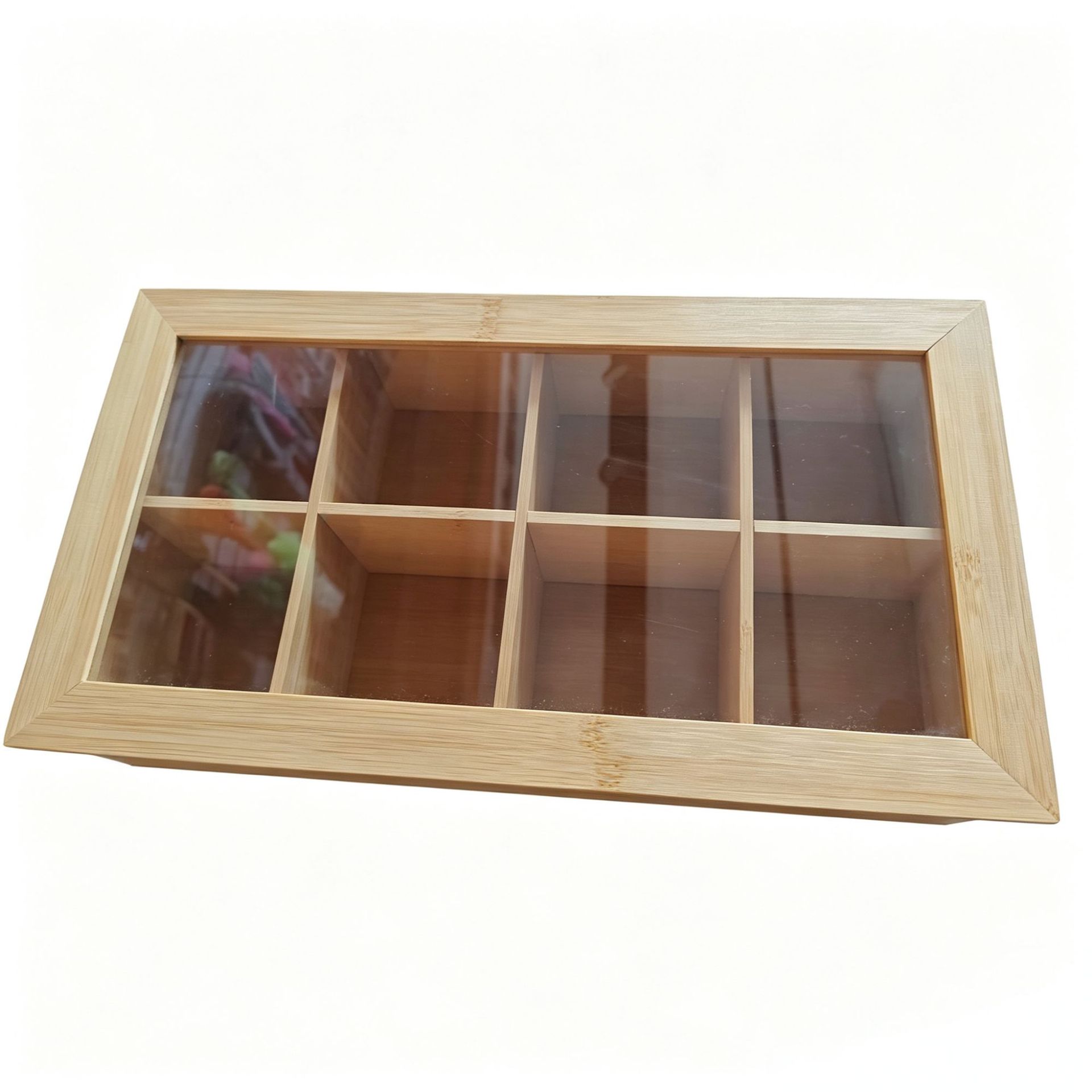Caja Organizadora de Bambú para Bolsitas de Té, Transparente, para Escritorio