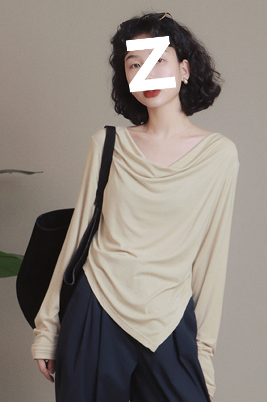 秋季新款欲风辣妹不规则设计感棉长袖t恤女修身显瘦别致上衣