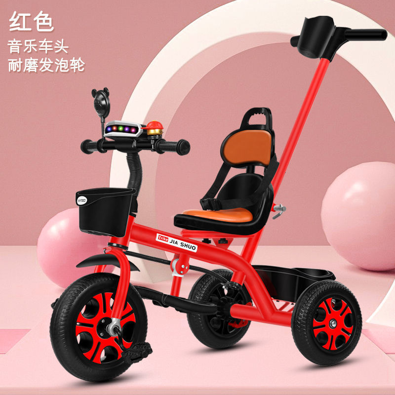 Rueda de color rojo, cinturón de seguridad, freno, luz musical