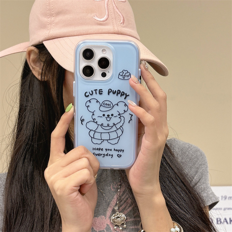 Cartoon Swimming Ring Puppy Apple 11/12 Suitable for iPhone 13/14 Promax Mobile Phone Case 15/16 Pro Set