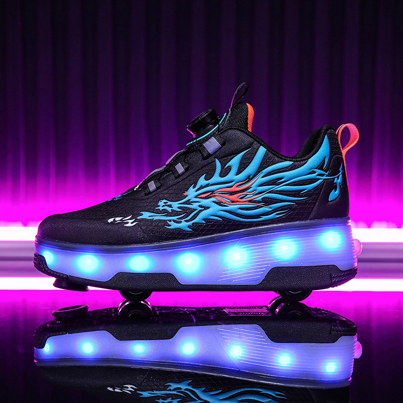 New Cross-Border One-Click Retractable Small Four-Wheel Heelys Shoes for Boys, Invisible Roller Skates, Fashionable Sports Flying Skates