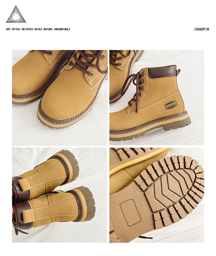 Men's English Style Thick Sole Mid Barrel Boots For Couples_voghion.com