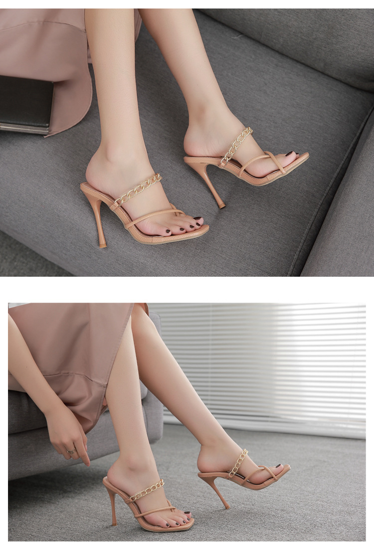 Square Head Cross Belt Clip Toe Transparent High Heel Sandals NSZLX116897