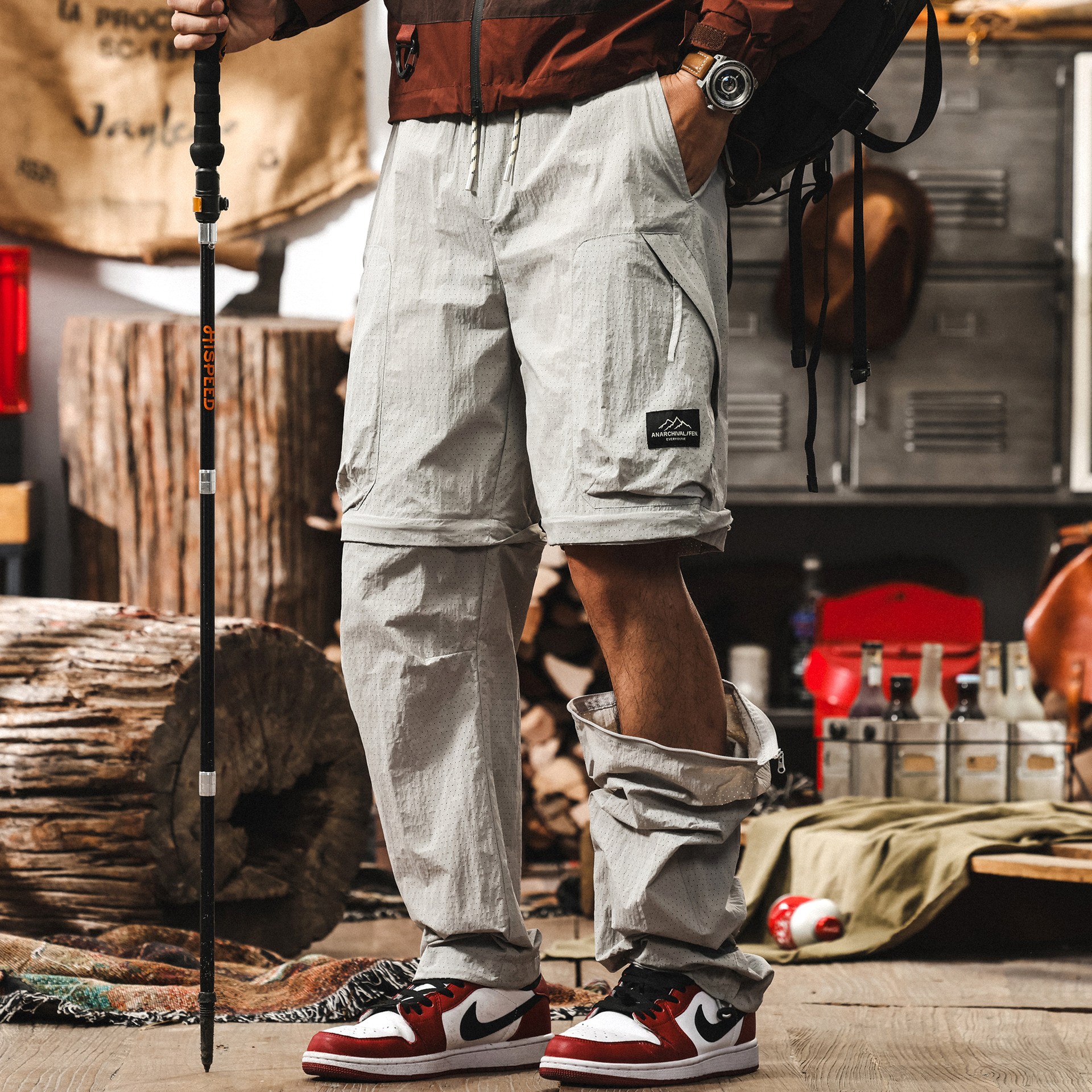 Ice Silk Cool Thin Work Pants Men's Summer Removable Functional Wind Outdoor Hiking Pants Quick-drying Casual Pants