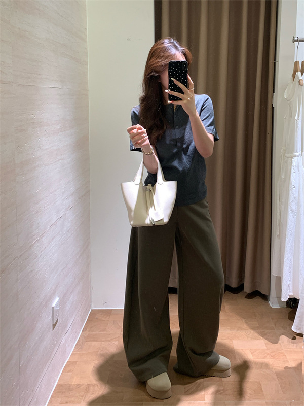 红人店同款！设计感满满！韩系两粒扣慵懒垂感弯刀裤休闲阔腿裤女|undefined